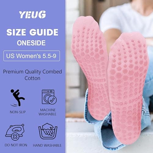 YeuG 4/6 Pairs Pilates Socks for Women - Non Slip Grip Socks for Yoga, Barre, Hospital, Barefoot thumbnail 5