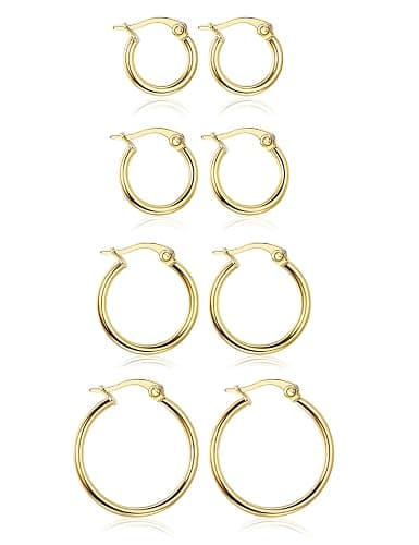 LOYALLOOK Gold Hoop Earrings Set Stainless Steel Rounded Small Hoop Earrings Set for Women Cute Huggie Earrings Nickel Free 10/12/15/20MM - Image 1