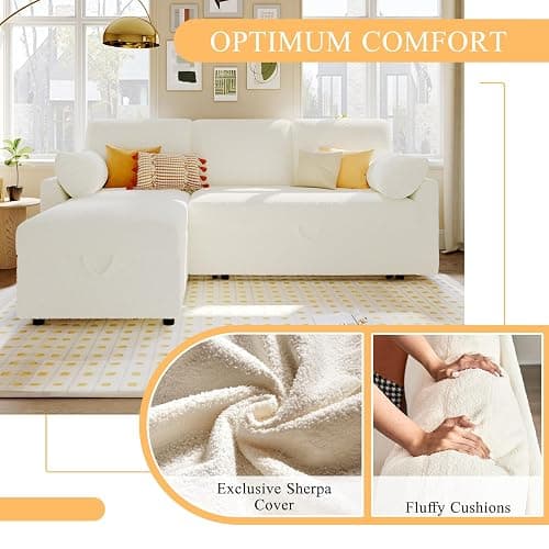 VanAcc Sofa Bed, Sleeper Sofa- 2 in 1 Pull Out Couch Bed with Storage Chaise for Living Room, White Sherpa 84in x 59in x 39in thumbnail 5