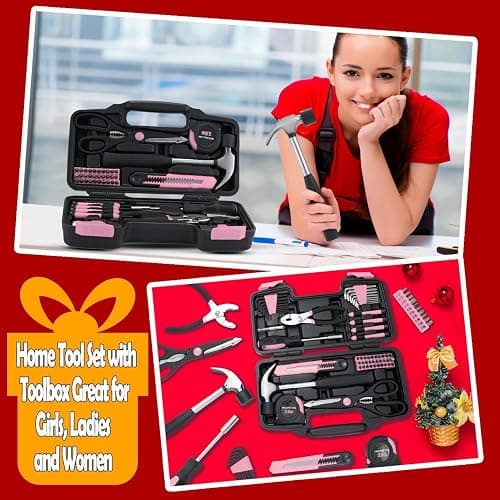 MARTCOLOR 58 Piece Household Tool Set, General Household Hand Tool Kit with Plastic Toolbox Storage Case, All Purpose Household Tool Kit for Women, Girls and Ladies, Pink thumbnail 7