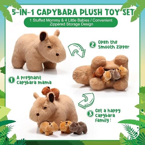 Hollowfly 5 Pcs Capybara Stuffed Animals Capybara Plush Set Gift for Kids Mommy with 4 Cute Babies Inside Soft Stuffed Plushies for Boys Girls Birthday Party Favors(Light Color) thumbnail 4