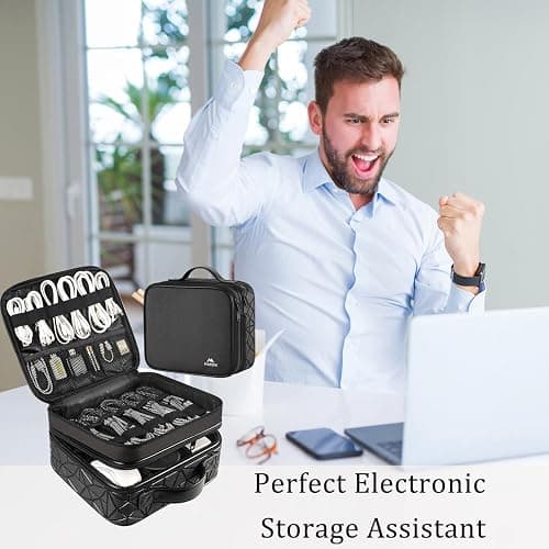 MATEIN Cable Organizer Bag, Waterproof Travel Electronic Storage, Shockproof Portable Double Layer Tech Bags Carrying Case for Cord, Earbuds, Charger, SD Card, DJ Gifts, Black thumbnail 9