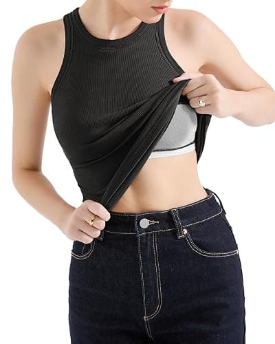 SUUKSESS Women Padded Cotton Ribbed Tank Tops High Neck Racerback Basic Tops thumbnail 4