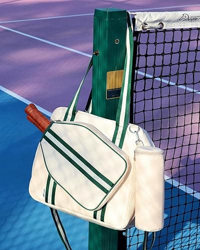 Movker Pickleball Tote Bag for Women Men with Paddle Cover Pocket External Ball Bag and Adjustable Shoulder Strap Fence Hook - Beige thumbnail 6
