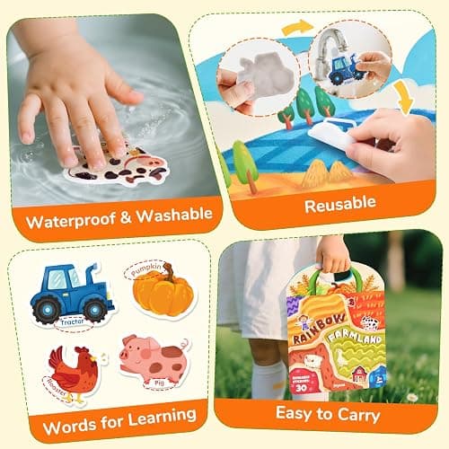 JoyCat Reusable Sticker Book Set (3-Pack): Farm, Pizza-Making, Weather - 90 Pcs Stickers for Toddlers, Kids Sticker Activity Book, Road Trip Travel Toys, Birthday Gifts for Boys and Girls thumbnail 3