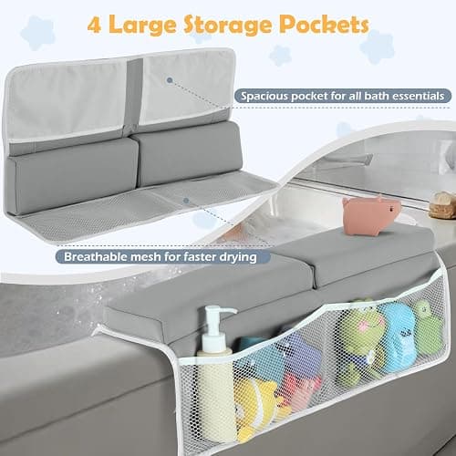 YUFIXO Baby Bath Kneeler and Elbow Rest Pad Set, Gray | 1.5" Thick Soft Memory Foam, Bath Toys Organizer, Non-Slip, Quick-Dry, Foldable, Gift for Parents thumbnail 6