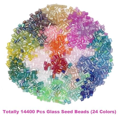 EuTengHao 14400pcs Tube Beads Bugle Glass Seed Beads, Small Craft Spacer Beads for DIY Bracelet Necklaces Crafting Jewelry Making Supplies with Two Crystal String (3mm, 600 Per Color, 24 Colors) thumbnail 5