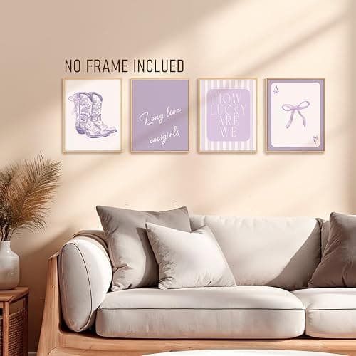 BRRNYOI Purple Western Cowgirl Wall Art Posters Set of 4, Western Room Decor, Coquette Preppy Bow Cowgirl Boots Canvas Prints Wall Decor for Girls Bedroom Dorm Apartment, 8x10 Unframed thumbnail 5