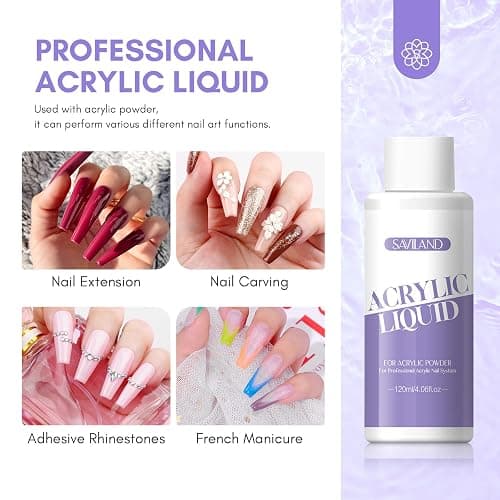 SAVILAND Monomer Acrylic Nail Liquid: 4 oz Acrylic Liquid Monomer with #12 Acrylic Nail Brush for Acrylic Powder Application, Non-Yellowing Acrylic Nail Monomer Liquid for DIY Home & Nail Salon Use thumbnail 3