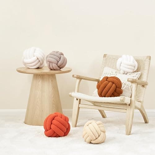 Petrella Knot Pillow Ball Round Throw Pillows Home Decor Cushion Decorative Aesthetic Throw Pillows，Lambswool White 8inch thumbnail 4