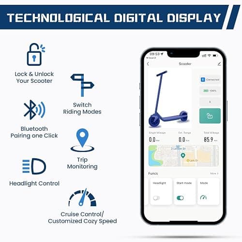 DXH Electric Scooter for Adults, Folding E Scooter with 500W Motor 19 Mph Top Speed, Max 21 Miles Long Range, 10'' Solid Tires Commuting Scooters, Dual Braking System and App Control thumbnail 2