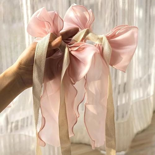 2 Pack French Silky Bow Curtain Tiebacks, Elegant Lace Ribbon for Curtains Decorative Rope Accessories Home Décor (Pink,2) thumbnail 3