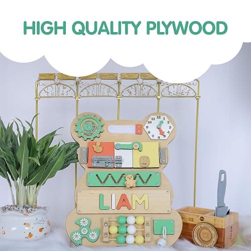 Nabytok Customized Name Puzzle for Toddlers (Fixed I J Letters) Personalized Toddlers Busy Board, Baby Personalized Board for 1-5 Years Old, First Birthday Gift, Montessori Toys (Khaki) thumbnail 3