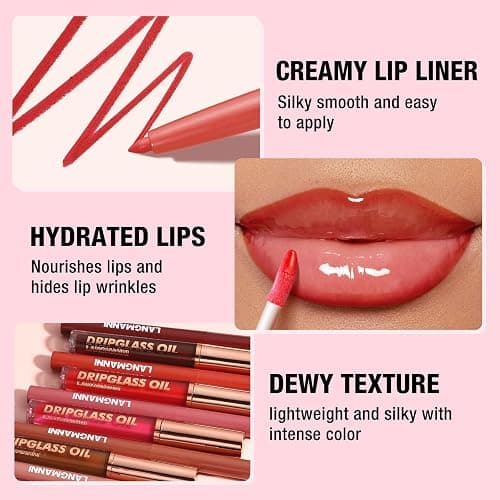 BestLand 12pcs Hydrating Lip Oils + Lip Liner Pencil Lip Combo Sets, 24H Long-Lasting Lip Kit with Lip Liner and Gloss, Nourishing, Non-Sticky Tinted Stain Lip Gloss Plumping Lip Oil Set for Women thumbnail 6