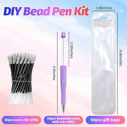 DASTTUIS 150 Pieces DIY Beadable Pen Kit – 50 Plastic Ballpoint Pens with Refills & Bags, Beads Not Included – School Supplies, Office Accessories & Craft Gifts for Students & Teachers (Multicolor) thumbnail 3