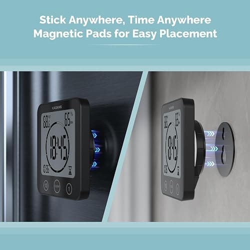 KADAMS Shower Clock Waterproof Bathroom Timer – Digital Wall Clock with Countdown, Magnetic Kitchen Clock with Temperature & Humidity, Suction Cup for Kids Shower Spa Sauna Cook Bath (Black) thumbnail 8