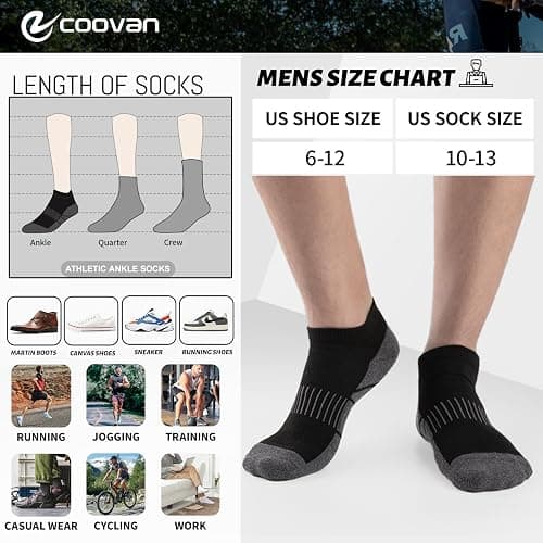 COOVAN Socks for Men Athletic Low Cut Sock with 12 Pairs,Ankle Socks Men Cushion 12 Pack Running Casual Sock thumbnail 6