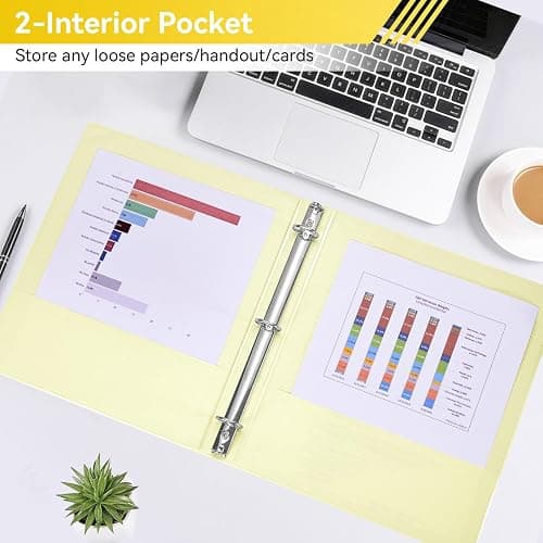 SUIN 1 Inch 3 Ring Binder, Clear 1'' View Presentation Binders with 2 Pockets, Fits 8.5 x 11 Letter Size, Durable Polypropylene, Non-Stick & PVC-Free for School, Office & Home (Brushed Yellow) thumbnail 6