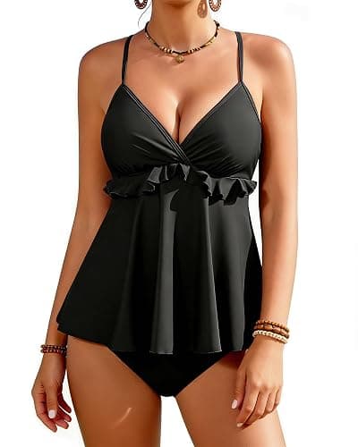 Jolefille Tankini Swimsuits for Women Tummy Control Two Piece Bathing Suit Flowy Top High Waisted Modest Swimwear Cute Floral - Image 1