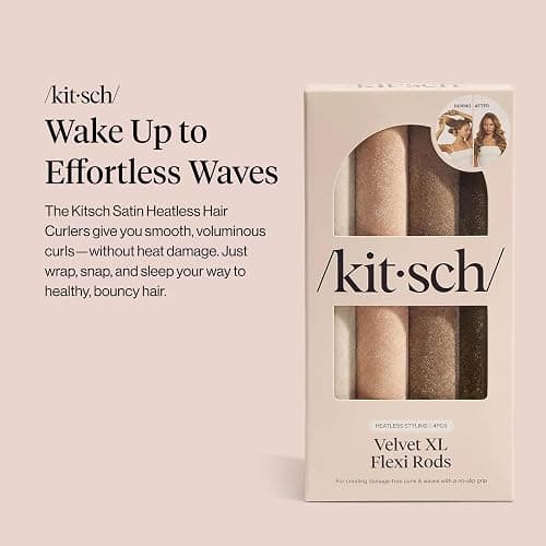 Kitsch XL Flexi Rods for Heatless Curls Overnight - Soft Velvet Hair Rollers for Women - Hair Curlers to Sleep In - Eucalyptus, 4pcs thumbnail 6