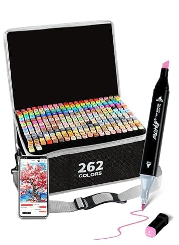 Brled 262 Colours Alcohol Markers with Free App, ‎Chisel Tip and Fine Tip Colouring Pens for Adults, Alcohol-Based Markers for Artists, Art Markers for Painting, Coloring, Sketching and Drawing - Image 1