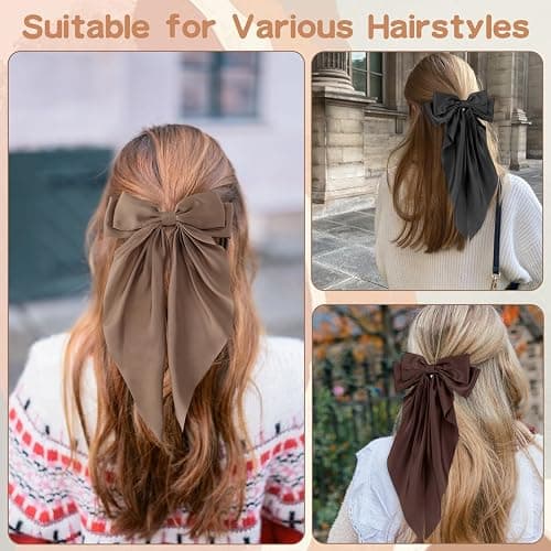 6 PCS Hair Bows for Women, Big Bow Hair Clips for Girls, Silky Satin Hair Bows Clips Oversized Long Tail, Large Hair Barrettes Cute Aesthetic Hair Accessories, Metal Bow Hair Clips Neutral Color thumbnail 2