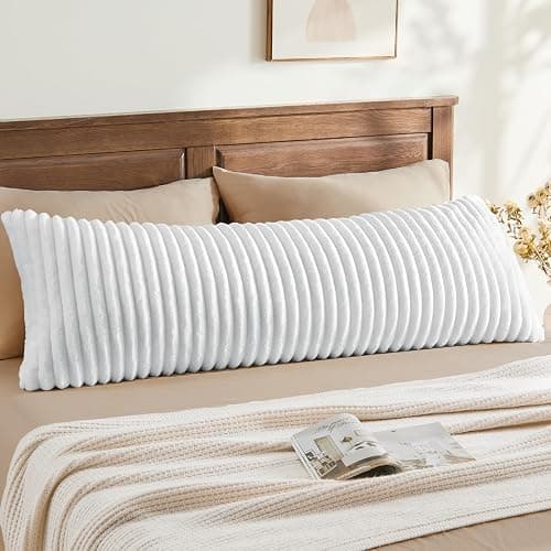 BEDELITE Fluffy Striped Body Pillow Cover with Zipper, Bright White, 20x54 | Ultra-soft Faux Fur with 14D Striped Texture, Comfy, Plush, and Cloud-like, Body Pillow Pillowcase for Bed Couch Room Decor - Image 1