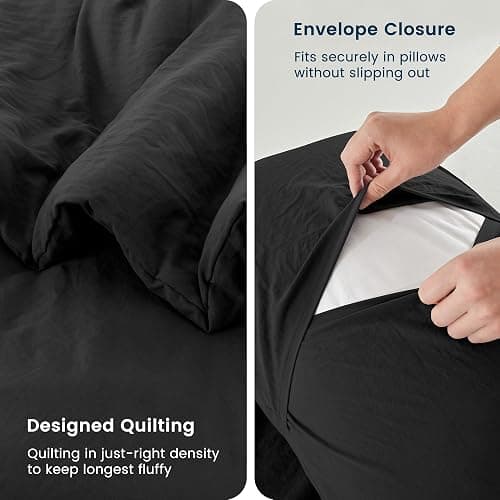SLEEP ZONE King Size Comforter Set, Duvet Insert with Natural Wrinkle Texture, Cotton-Linen Feel, Lightweight and Breathable Fluffy Bedding Sets with 1 Comforter and 2 Pillow Shams (Washed Black) thumbnail 4