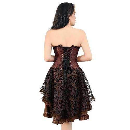 frawirshau Women's Lace Up Boned Overbust Corset Bustier Lingerie Bodyshaper Top thumbnail 5