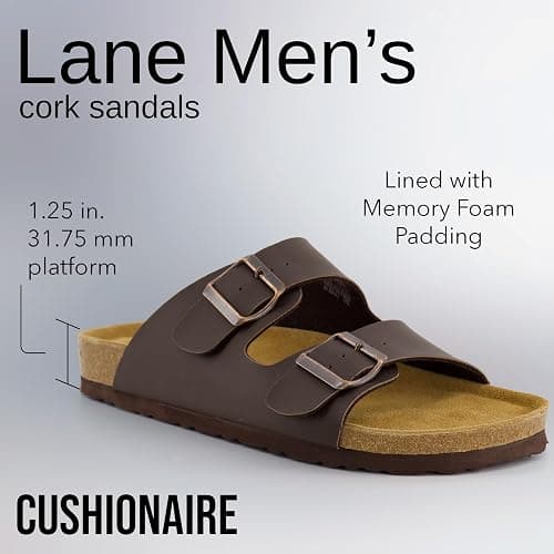 CUSHIONAIRE Lane Cork Footbed Mens Sandals, Adjustable Buckle Comfort Slides for Men, Genuine Leather Insole Summer Sandals Men Footwear thumbnail 2