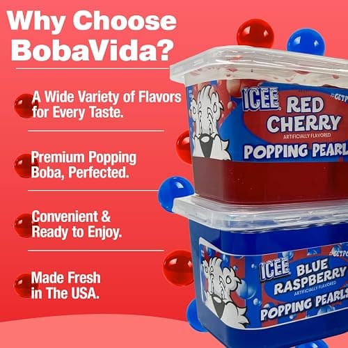ICEE by BobaVida Blue Raspberry & Red Cherry Popping Boba Pearls Variety Pack | ICEE-Inspired Flavor | Popping Boba For Drink & Desserts | Includes Straws | Fruit Boba Pearls | 1 flavor each (2 Tubs) thumbnail 7