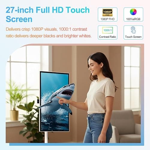 VLH 27 Inch Smart Portable TV, FHD Touch Screen Monitor on Wheels, Android 15, 6GB +128GB, Wireless Movable Display, EDLA-Certified, 13MP Camera, Speaker, 8 Hour Battery, HDMI, Voice Remote Control thumbnail 2