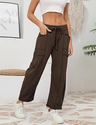 Athlisan Womens Baggy Barrel Pants Wide Leg Lounge Drawstring Sweatpants with Pockets thumbnail 5