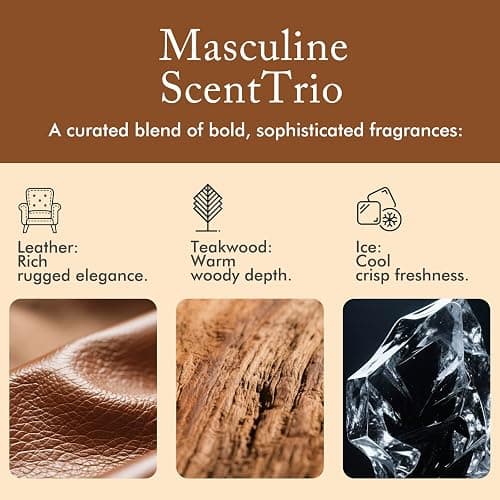 Hanging Car Air Freshener, Teakwood, Leather, Ice, 3 Pack, Essential Oil Car Diffuser, Long Lasting Air Fresheners for Men thumbnail 3