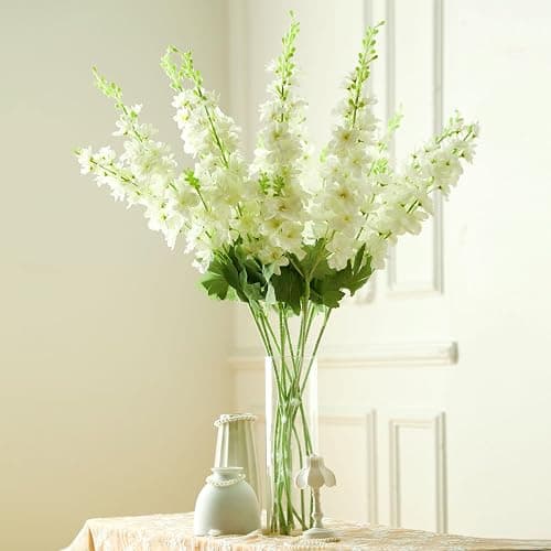 Thiccywoov 24 Pcs Delphinium Artificial Flower 35.4'' Long Larkspur Stem Silk Fake Faux Flowers Bulk for Tall Vase Floral Arrangements Home Centerpiece Table Wedding Decor (White) thumbnail 2