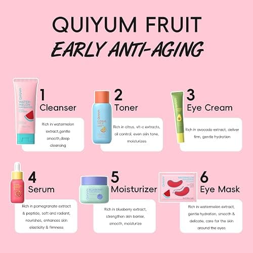 QUIYUM Daily Skincare Set for Young Women, 6-Piece Facial Care Routine | Natural Fruit Kit with Peptide, Vitamin C & Ceramide - Smoothing & Radiance Care, Gifts for Young Women thumbnail 2