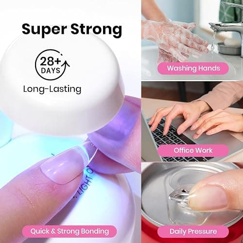 Beetles Gel Nail Kit Etch-X, Square Short, 288pcs 12 Sizes Nail Tips, 3Pcs 15ml HEMA-Free Nail Glue Top Coat & Base Gel Set, with Mini Lamp, Press On Nail, Long Lasting Extension DIY Set at Home thumbnail 6