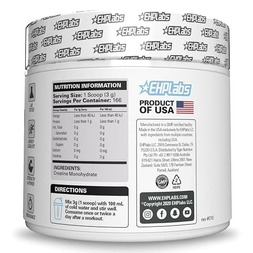 EHP Labs CREA-8 Micronized Creatine Monohydrate Powder - Unflavored Creatine Powder for Muscle Growth, Increased Strength, Enhanced Energy Output and Improved Performance - 100 Servings (500g) thumbnail 9