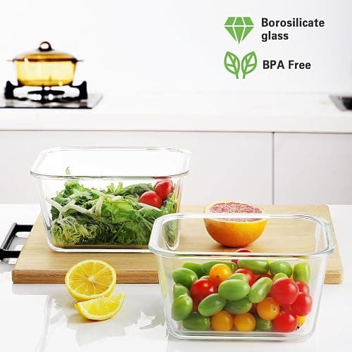 HOMBERKING 4 Pieces 63oz/8cup Large Glass Food Storage Containers with Lids, Meal Prep Containers, Airtight Bento Boxes with Leak Proof Locking (2 Containers + 2 Lids), Microwave, Oven Safe-Pink thumbnail 7