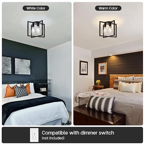 CLARSYNE Farmhouse Industrial Ceiling Light Fixture Flush Mount, Black 3-Light Lighting, Modern Rustic Flush Mount Ceiling Lamp for Kitchen, Living Room, Bedroom, Dining Room, Hallway, Entryway, Foyer thumbnail 2