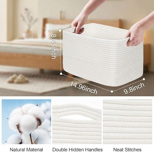 Degeyoyo Woven Storage Baskets, White Baskets for Organizing, 3 Pack Woven Basket for Storage, Decorative Storage Bins Baskets for Shelves, Towel, Toy, Book, Closet, Baby 14.96"×9.8"×8.85" thumbnail 3