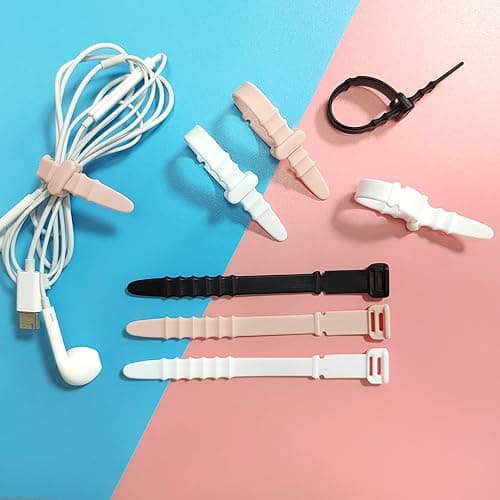 Silicone Zip Ties, Reusable Zip Ties, 20pcs Rubber Cable Ties Straps for Wire Management, Elastic Cable Organizer for Home Office Table Desk. 4.5” Cord Ties in White, Black, Pink, Purple and Blue - Multi thumbnail 2