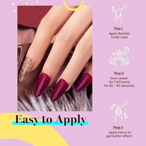 Beetles Wine Red Gel Nail Polish, Burgundy Red Plum Winter Gel Polish Soak Off Uv LED Lamp Nail Art Manicure Salon DIY Design at Home Gifts for Women 0.51 Fl Oz thumbnail 2