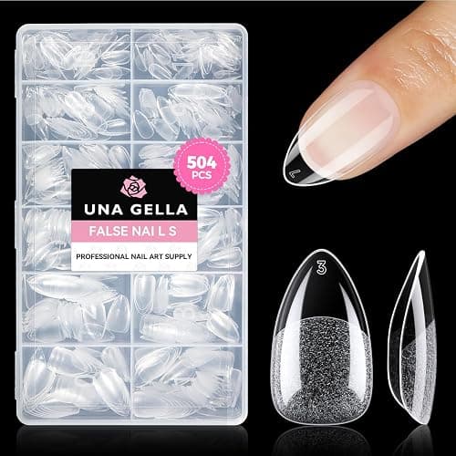 UNA GELLA Kurze Mandel Nail Tips, 504 Stück Nageltips Almond Tips für Gelnägel Soft Gel Nagelspitzen Full Cover Nails Tips für Acrylnägel, Nagelkunst & DIY Nagelstudio zu Hause 12 Größen - Image 1