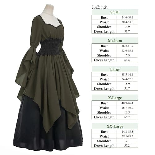 LTAKK Renaissance Dress Medieval Costume Victorian Dresses Women Peasant Gothic Fairy Witch Wedding Dress thumbnail 7