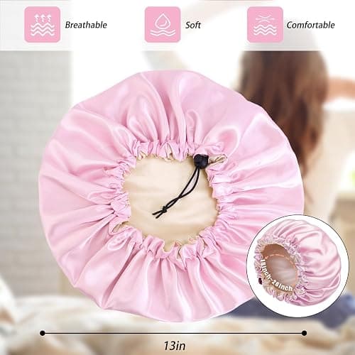 Satin Silk Bonnet For Curly Hair Bonnet Braid Bonnet For Sleeping Bonnets For Women Large Double-layer Adjustable thumbnail 6