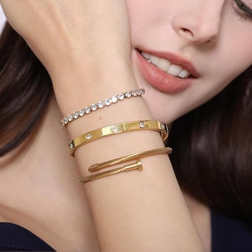 A D. ALLEN & DANMI. 18 K Gold Plated Love Bangle Bracelet Set Flexible Wide Wristband Bangle Bangle Set for Love thumbnail 6