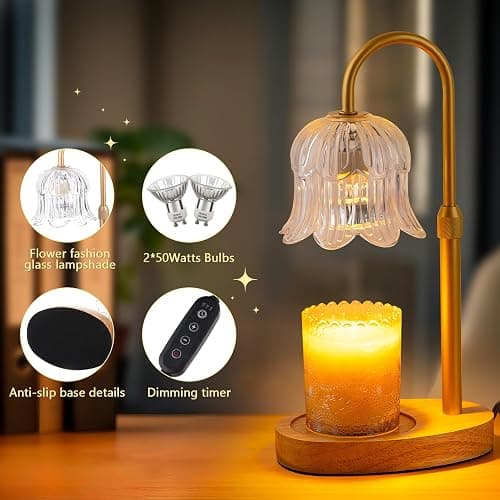Candle Warmer Lamp Electric Timer - Candles Height Control Dimmable Warmers Scented Lamps No Flame Heat Warm Melt Wax Jar Modern Home Decor Table Lights for Home Living Bedroom thumbnail 3