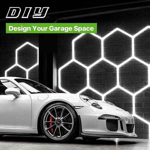 Glitgate Hexagon Garage Lights 22 Grids: 3 Level Dimmable 581W 63910LM Led Hexagonal Shop Light, 6500K Daylight White Hex Honeycomb Ceiling Lighting System Super Bright for Gym, Basement, Workshop thumbnail 4