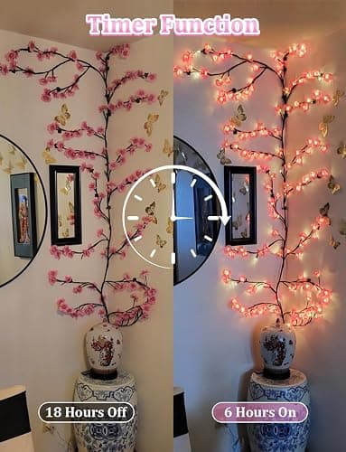 FIALAME Cherry Blossom Lights for Bedroom Wall Decor, 4FT 48 LED DIY Cherry Blossom Decorations,LED Blossom Tree Flower Lights,Pink Aesthetic Room Decor,Remote Timer,8 Lighting Modes thumbnail 4